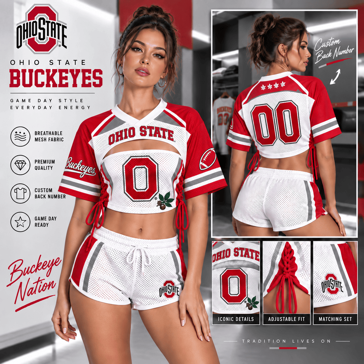 Premium OSB Mesh Short-Sleeve Bandeau & Shorts Set TNSM