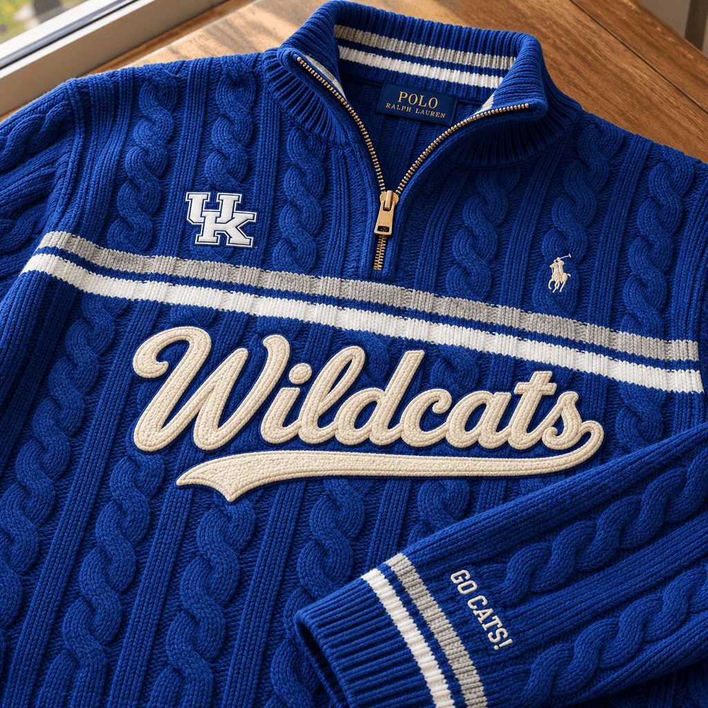 KWC Premium Varsity Cable-Knit Quarter-Zip Sweater NHVH