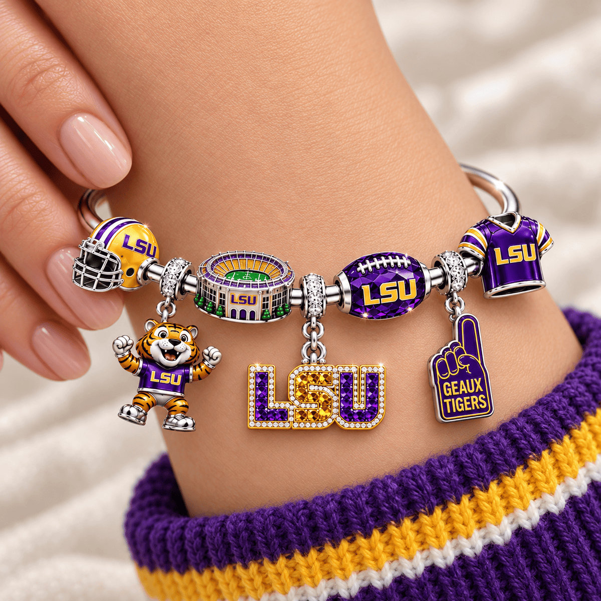 LSU Silver Charm Bracelet Set TMH